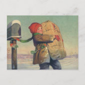 Oud Kerstmis, Kind met Groot Pakket Feestdagenkaart (Voorkant)