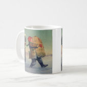 Oud Kerstmis, Kind met Groot Pakket Koffiemok (Voorkant links)