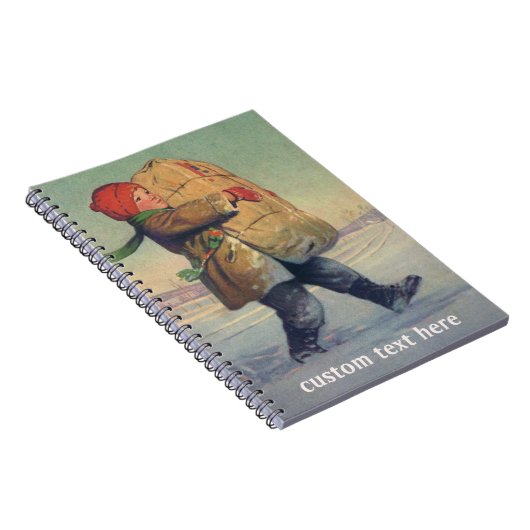 Oud Kerstmis, kind met groot pakket Notitieboek (Rechterzijde)