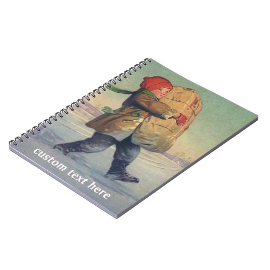 Oud Kerstmis, kind met groot pakket Notitieboek (Linkerzijde)