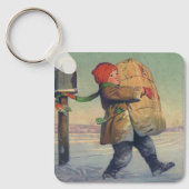 Oud Kerstmis, kind met groot pakket Sleutelhanger (Voorkant)