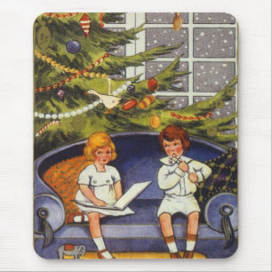Oud Kerstmis, Kinderen die op een bank zitten Muismat