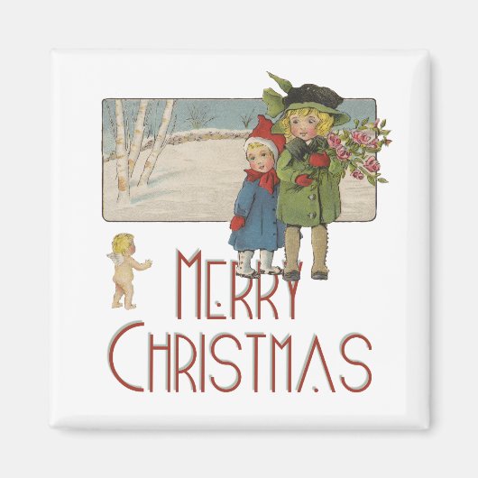 Oud Kerstmis Kinderen en Cherubijn Magneet (Voorkant)