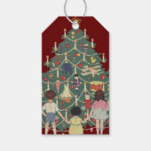 Oud Kerstmis Kinderen rond een versierde boom Cadeaulabel (Voorkant)