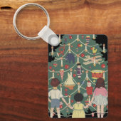 Oud Kerstmis Kinderen Rond Een Versierde Boom Sleutelhanger (Voorkant)