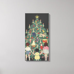 Oud Kerstmis Kinderen Rondom een Versierde Boom Canvas Afdruk