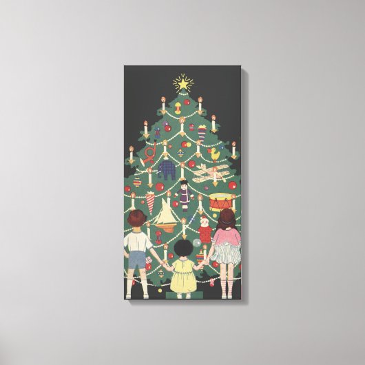 Oud Kerstmis Kinderen Rondom een Versierde Boom Canvas Afdruk (Voorkant)