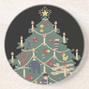 Oud Kerstmis Kinderen Rondom een Versierde Boom Zandsteen Onderzetter