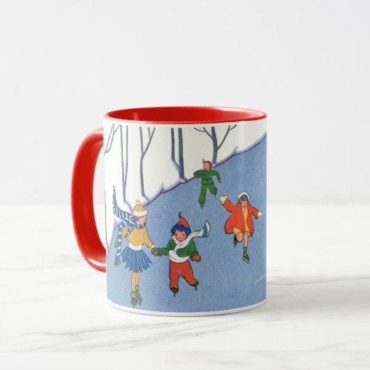 Oud Kerstmis, Kinderen schaatsen op een meer Mok (Voorkant links)