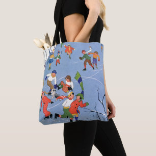 Oud Kerstmis, Kinderen schaatsen op een meer Tote Bag