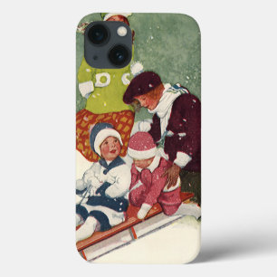 Oud Kerstmis, Kinderen Sleden in de Sneeuw Case-Mate iPhone Case