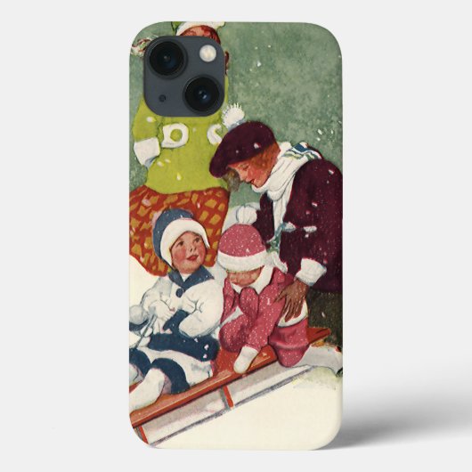 Oud Kerstmis, Kinderen Sleden in de Sneeuw Case-Mate iPhone Case (Achterkant)