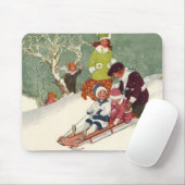Oud Kerstmis, Kinderen Sleden in de Sneeuw Muismat (Met muis)