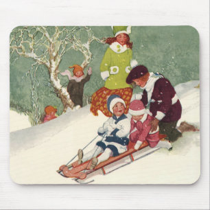 Oud Kerstmis, Kinderen Sleden in de Sneeuw Muismat