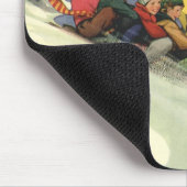 Oud Kerstmis, Kinderen Sleden op een Berg Muismat (Hoek)