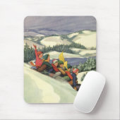 Oud Kerstmis, Kinderen Sleden op een Berg Muismat (Met muis)