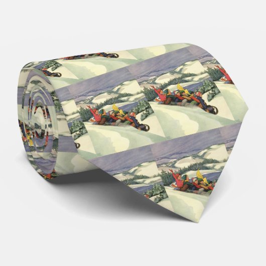 Oud Kerstmis, Kinderen Sleden op een Berg Stropdas (Opgerold)