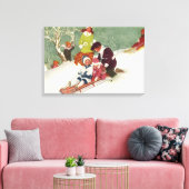 Oud Kerstmis, Kinderen sleeën in de Sneeuw Canvas Afdruk (Insitu (Woonkamer))