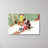 Oud Kerstmis, Kinderen sleeën in de Sneeuw Canvas Afdruk (Voorkant)