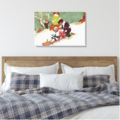 Oud Kerstmis, Kinderen sleeën in de Sneeuw Canvas Afdruk (Insitu (Slaapkamer))
