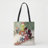Oud Kerstmis, kinderen sleeën in de sneeuw Tote Bag (Voorkant)