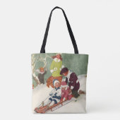 Oud Kerstmis, kinderen sleeën in de sneeuw Tote Bag (Achterkant)