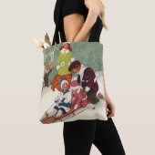 Oud Kerstmis, kinderen sleeën in de sneeuw Tote Bag (Dichtbij)