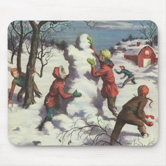Oud Kerstmis, Kinderen Sneeuwbalgevecht Muismat (Voorkant)