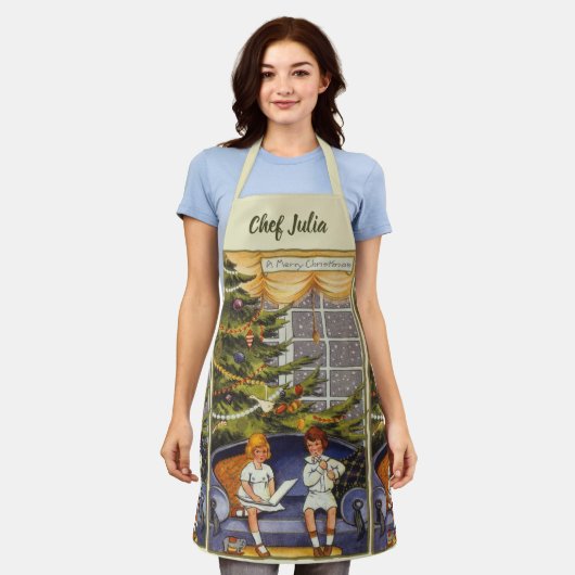 Oud Kerstmis, Kinderen zittend op een bank Schort (Gedragen)