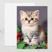 Oud Kerstmis Kitten en Hulst Feestdagenkaart (Voorkant / Achterkant)