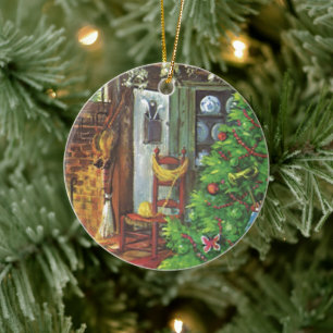 Oud Kerstmis, knus blokhut met open haard Keramisch Ornament