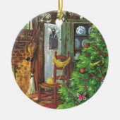 Oud Kerstmis, knus blokhut met open haard Keramisch Ornament (Voorkant)
