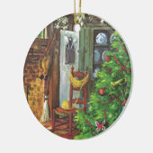 Oud Kerstmis, knus blokhut met open haard Keramisch Ornament (Links)