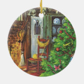 Oud Kerstmis, knus blokhut met open haard Keramisch Ornament (Achterkant)