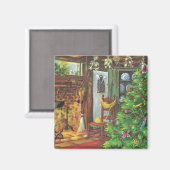 Oud Kerstmis, knus blokhut met open haard Magneet (Voorkant / Achterkant)