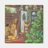 Oud Kerstmis, knus blokhut met open haard Magneet (Voorkant)