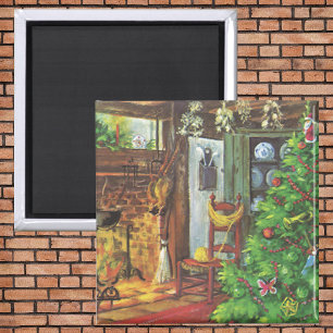 Oud Kerstmis, knus blokhut met open haard Magneet