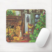 Oud Kerstmis, knus blokhut met open haard Muismat (Met muis)