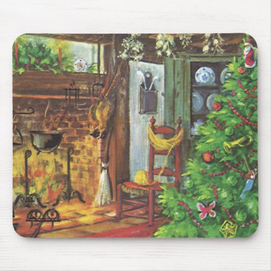 Oud Kerstmis, knus blokhut met open haard Muismat (Voorkant)