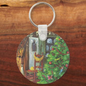 Oud Kerstmis, knus blokhut met open haard Sleutelhanger (Voorkant)