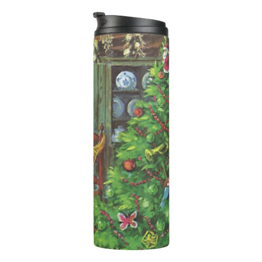 Oud Kerstmis, knus blokhut met open haard Thermosbeker (Geroteerd rechts)