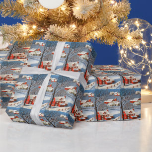 Oud Kerstmis Landelijk Dorp Rode Huizen Cadeaupapier