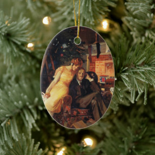 Oud Kerstmis, Liefde en Romantiek Koppel Keramisch Ornament