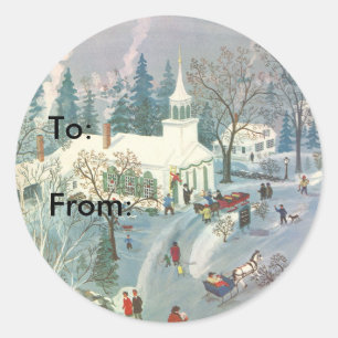 Oud Kerstmis, Mensen op weg naar de Kerk in de Sne Ronde Sticker