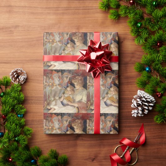 Oud Kerstmis, moeder leest bedtijdverhaal Cadeaupapier (Feestdagen Geschenken)