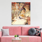Oud Kerstmis, Moeder leest bedtijdverhaal Canvas Afdruk (Insitu (Woonkamer))