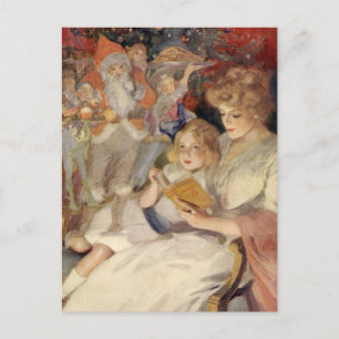 Oud Kerstmis, moeder leest bedtijdverhaal Feestdagenkaart