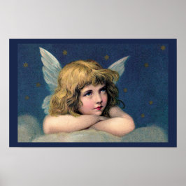Oud Kerstmis, Mooie Engel met Gouden Sterren Poster