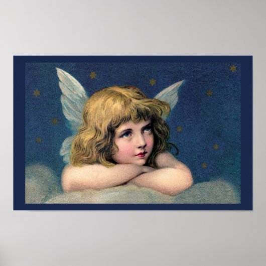 Oud Kerstmis, Mooie Engel met Gouden Sterren Poster (Voorkant)