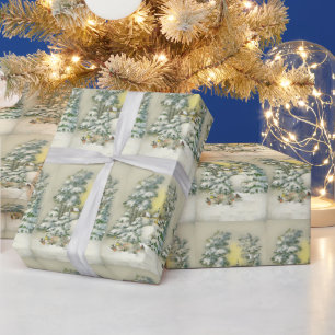 Oud Kerstmis Mooie kerk dennenboom bos Cadeaupapier